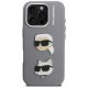 Karl Lagerfeld FW Grained Karl & Choupette Heads Pins Case for iPhone 16 Pro Max, Gray