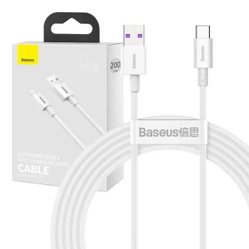 Baseus Superior Series USB to USB Type C Data Charging Cable, 66W, 2m, White | Провод для Зарядки...