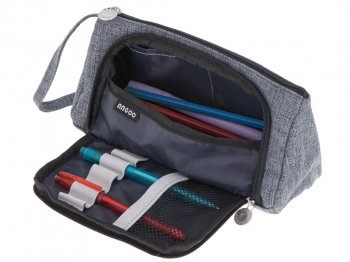 School Double Pencil Writing Supplies Cosmetic Case, Gray