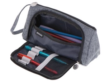 Двухкамерный школьный пенал / косметичка 3-в-1, серый