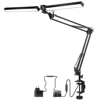 Adjustable LED Desk Lamp 24W with Clamp and Swing Arm, Black