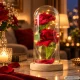 Mūžīgā roze stiklā ar LED apgaismojumu (divas sarkanas rozes)
