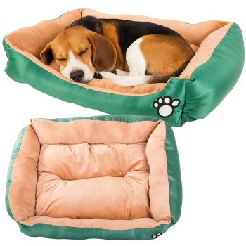 Soft Plush Bolster Dog Bed for Dogs and Cats, Size L 70x58cm, Green