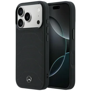 Чехол Mercedes Leather Mesh with Bow Line MagSafe для iPhone 17 Pro Max, черный