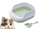 Open cat litter box with rim and large scoop, green