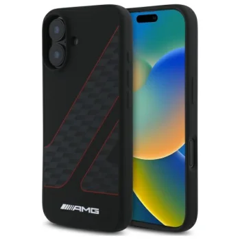 Чехол Mercedes AMG для iPhone 16 Checkered Flag Pattern MagSafe, черный