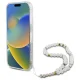 Guess iPhone 16 Plus Case IML Glitter With Pearl Strap MagSafe, Clear