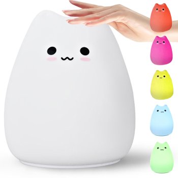 Kids Bedside Table LED Lamp Night Light RGB, Cat