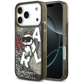 Karl Lagerfeld Liquid Glitter Choupette Logo MagSafe чехол для iPhone 17 Pro Max - Черный