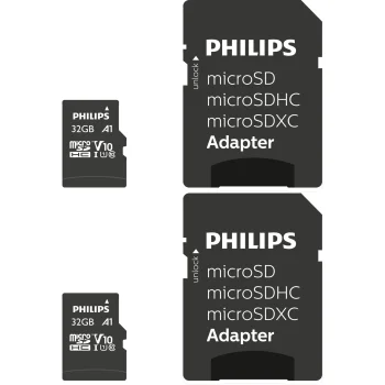 Philips microSDHC atmiņas karte 32 GB Class 10 UHS-I U1 ar adapteri, 2 gab.
