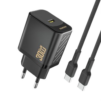 Dudao A27PCEU PD 30W GaN USB‑C sienas lādētājs ar USB‑C kabeli – melns