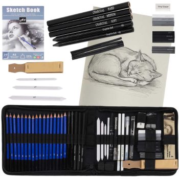 Professional Sketching & Drawing Pencil Set 54-Piece Art Kit with Sketch Pad Case