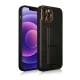 Silikona vāciņš iPhone 12 Pro ar salokāmu statīvu, melns