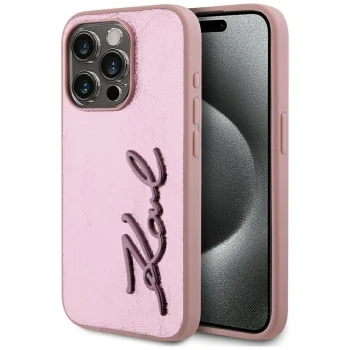 Чехол Karl Lagerfeld для iPhone 15 Pro Max Wrinkled Metal Signature, розовый