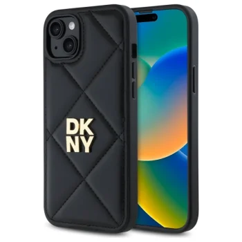 DKNY iPhone 15 Plus vāciņš Quilted Stack Logo, melns
