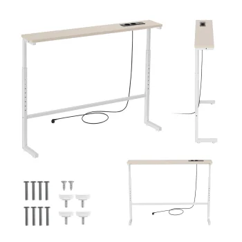 Konsoles galdiņš ar uzlādes ligzdām Maclean MC-140 W, 62–83 cm, balts ar rustisku virsmu