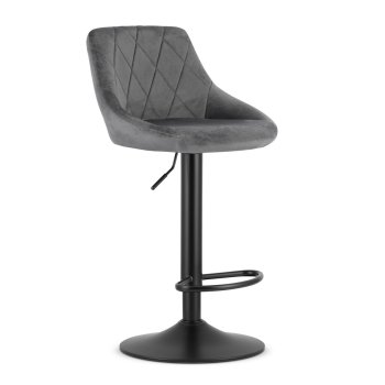 Adjustable Swivel Velvet Bar Stool with Footrest, Grey