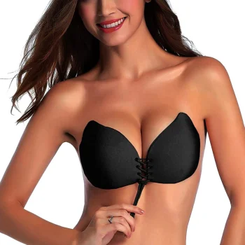Pašlīmējošs push-up krūšturis bez lencītēm, A izmērs, melns