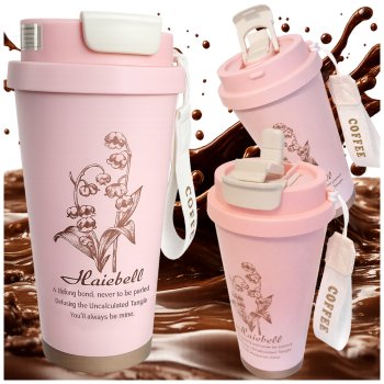 Insulated Tumbler with Straw 530ml Stainless Steel Travel Mug, Pink