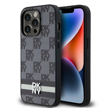 Чехол DKNY для iPhone 14 Pro Leather Checkered Mono Pattern, черный