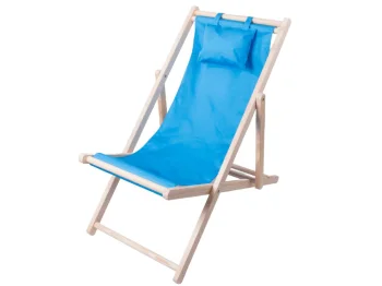Folding Wooden Beach and Garden Deck Chair with Pillow, Blue