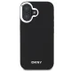 DKNY iPhone 16 vāciņš Plain Silver Logo MagSafe, melns