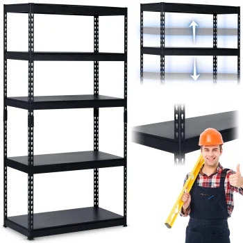 Saliekams Metāla Noliktavas Biroja Istabas Plaukts Skapis, 183x90x45cm, Melns | Folding Rack for Home Warehouse Office