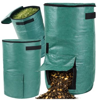 Foldable Garden Compost Bag 60L DIVO Heavy Duty Yard Waste Bin, Green