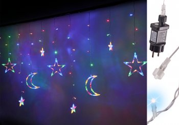 Ziemassvētku Virtene Aizkars Zvaigznes Mēness 138 LED Lampiņas, 2,5 m, Krāsainas | RGB Christmas Fairy Lights Stars...