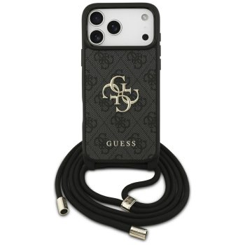 Guess 4G Lielā Logotipa Siksniņas Crossbody Maciņš priekš iPhone 17 Pro Max - Melns | Big Logo Cord Stap Phone...
