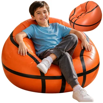 Inflatable Basketball Armchair Pouf Seat, 60 x 95 cm, Orange