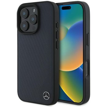 Mercedes MB Wood ādas imitācijas MagSafe futrālis iPhone 16 Pro Max - Tumši zils | Imitation Leather Case for Navy...