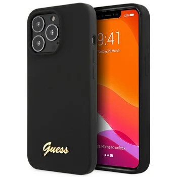 Чехол Guess для iPhone 13 Pro Max Silicone Script Gold Logo, черный