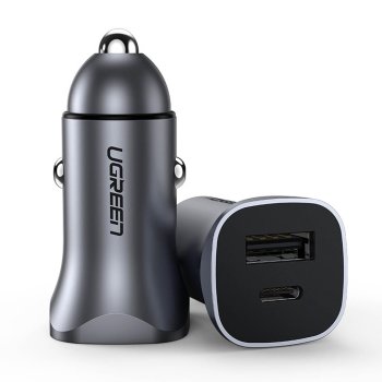 Ugreen CD130 USB-A / USB-C 30W automašīnas lādētājs - pelēks
