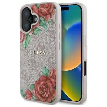 Vāciņš Guess iPhone 16 6.1" 4G Flowers Print MagSafe, rozā