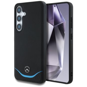 Чехол Mercedes Leather Contrasted Blue MagSafe для Samsung Galaxy S25, Черный