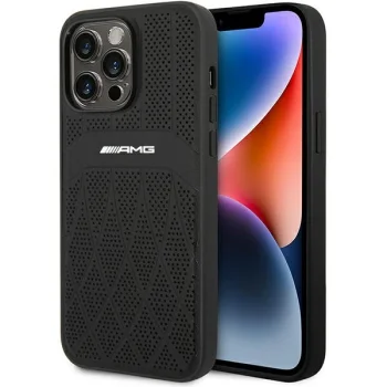 Mercedes iPhone 14 Pro Max vāciņš Leather Curved Lines MagSafe, melns