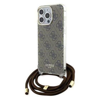 Guess iPhone 15 Pro Max vāciņš Crossbody Cord 4G Print, brūns