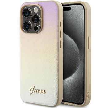 Guess iPhone 15 Pro Max Case Saffiano Iridescent Script, Gold