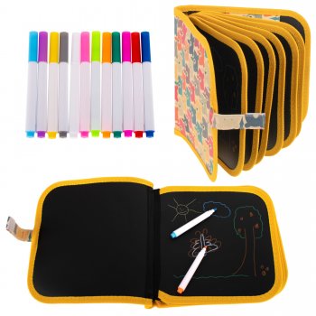 Kids Soft Drawing Album Notebook Board + 12 Markers, Yellow