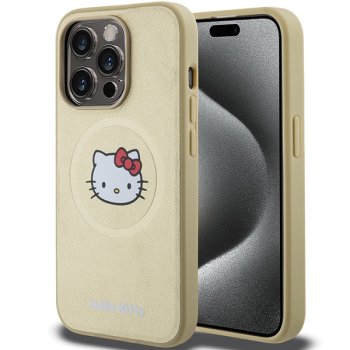 Hello Kitty iPhone 15 Pro Case Leather Kitty Head MagSafe, Gold