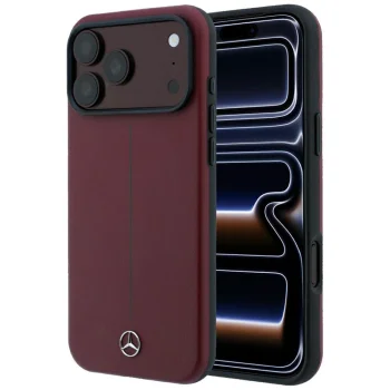 Чехол Mercedes Leather Semi Wrap Iconic Line MagSafe для iPhone 18 Pro Max / 17 Pro Max, бордовый