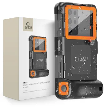 Водонепроницаемый чехол Tech-Protect IPX8 для смартфонов 4.7-6.7", Black/Orange