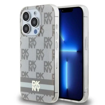 DKNY iPhone 13 Pro Max Case IML Checkered Mono Pattern MagSafe, Beige