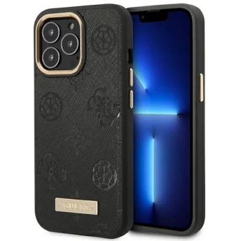 Чехол Guess для iPhone 14 Pro Max Peony Logo Plate MagSafe, черный