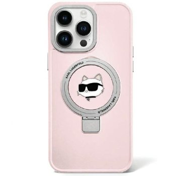 Apple iPhone 15 Pro 6.1" Karl Lagerfeld Ring Stand Choupette Head MagSafe Case Cover (KLHMP15LHMRSCHP), Pink