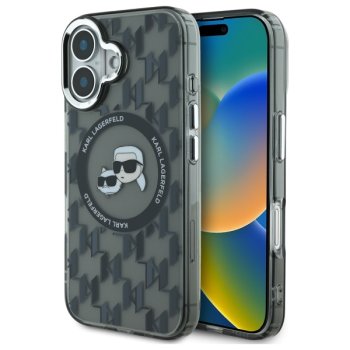 Karl Lagerfeld iPhone 16 Case IML Monogram Karl&Choupette MagSafe, Black