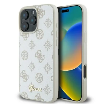 Guess iPhone 16 Pro vāciņš Peony Script Logo MagSafe, balts
