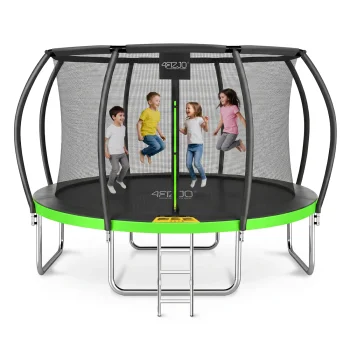 4Fizjo PRO bērnu dārza batuts ar aizsargtīklu, 435 cm (14FT), zaļš/melns