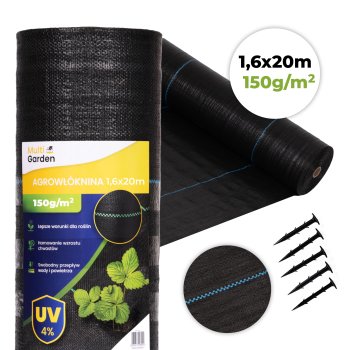 Multigarden Black Anti-Weed Landscape Fabric UV 150g 1.6x20m with Pegs
